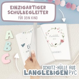 hellomini Hausaufgabenheft-Hülle DIN A5 – Personalisierter Einleger mit Name – liebevolle Motive – Schutzhülle für Schule & Vorschule Opt. Hausaufgabenheft (Blumenkranz Rot, Einleger + Hülle)