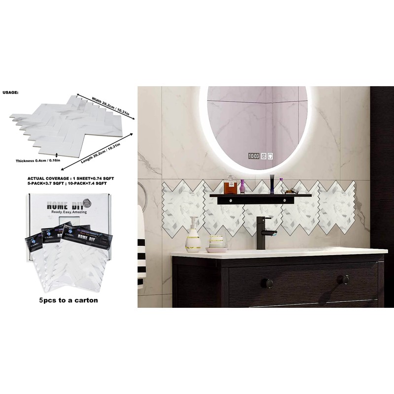 COLAMO Luxury 5Pack Peel and Stick Herringbone Mosaic Tiles for