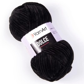 Yarn Art Dolce Yarn 100% MicroPolyester Velvet Blanket Amigurumi Super Bulky :6 Baby Chenille Yarn (1 Skein, 742-BLACK)