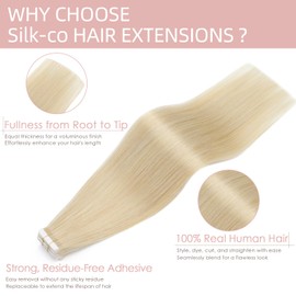 Silk-co 20inch Tape in Hair Extensions Human Hair Blonde 100% Real Remy Hair Skin Weft Straight 20 Pieccs 50g #613 Bleach Blonde