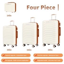 UUH Expandable Luggage Sets 9pcs/8pcs/7pcs/4pcs/3pcs Suitcase Sets  With Water-Proof and Expandable Layer Makeup Bag Side Hooks And TSA Lock:_4pcs-Golden Yellow