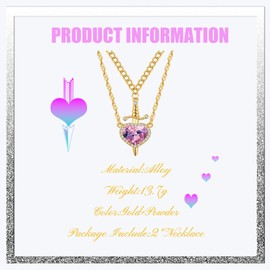 GAUEIOUR Heart and Sword Necklace for Couples,Friendship Gold Chain Powder Heart Double-layer Alloy Jewelry,Anime Valentine's Day Jewelry Gifts