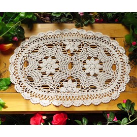 Laivigo New Handmade Crochet Lace Oval Table Placemat Doilies Doily12 x 20 InchWhite2pcs
