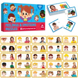 Feelings & Emotions Puzzle Cards, 50PCS Puzzles with Different Moods-Learn to Identify Various Feelings, Learning Toy for Kids with Autism, ADHD -Educational Tools for Therapy, Classroom, Home Use