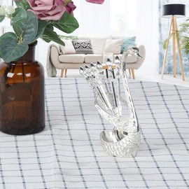 6 Metal Coffee Dessert Spoon Set Stainless Steel Creative Dinnerware Fruit Flatware Swan Base Holder Organizer with Spoons silver