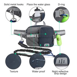 DONGKER Dog Jogging Lead, Free Hand Lead Jogging Dog Lead with Reflective Seams, Waist Belt and Waste Bag Dispenser for Jogging, Cycling, Running, Walking