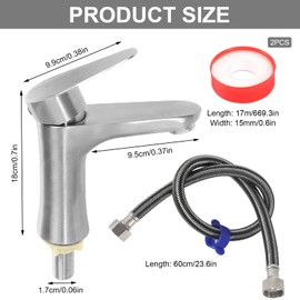 Single Lever Tap Bathroom, Guest Toilet Tap Cold Water, Stainless Steel Washbasin Tap Cold Water Tap with 60 cm Connection Hose for Bathroom Guest Toilet Hand Wash Basin Only Cold Water