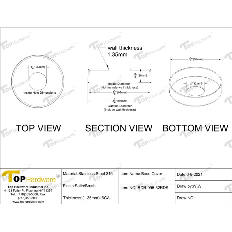 Stainless Steel 316 Grade Base Cover for 1-1/4" Railing Post