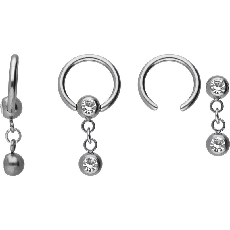 PIERCINGLINE Titanium Ball Closure Ring | Two Crystals | BCR