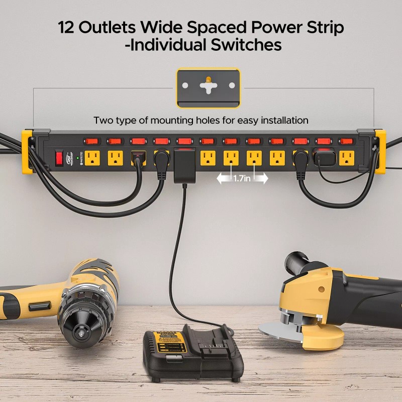 CRST 12 Outlets Long Power Strip, 9 FT Cord Metal
