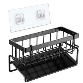 huipinghu Kitchen Sink Caddy Storage & Organisation, Sink Tidy, Accessories-Stainless Steel Sponge Holder for Kitchen Sink Organiser and Drainer, Sink Soap Holder (Black)