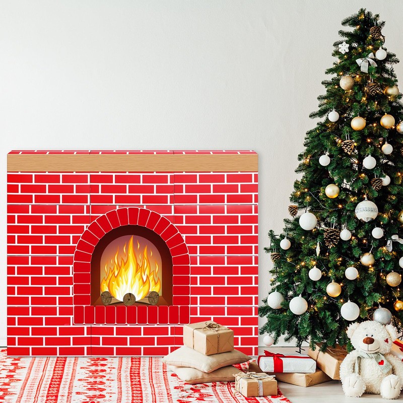 Fullhawl 3D Artificial Red Brick Cardboard Fireplace 39 x 35
