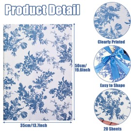 Hjvvr Tissue Paper,Blue Gift Wrapping Paper,20sheets 20x14inch Wrapping Tissue for Birthday Wedding Party