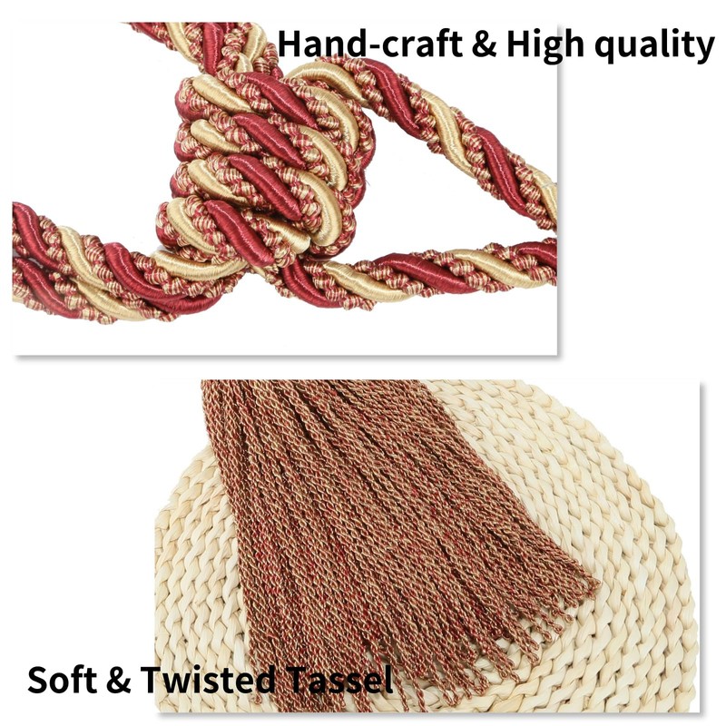 HedongHexi 2 Pack Large Tassel Curtain Tiebacks, Luxury Curtain Rope