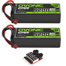 OVONIC Lipo Battery 11.1V 80C 5200mAh 3S Battery with Dean-Style T Plug Hardcase Battery for RC Car Boat Truck Helicopter Airplane Racing Models(2 Packs)(with Lipo Voltage Checker)