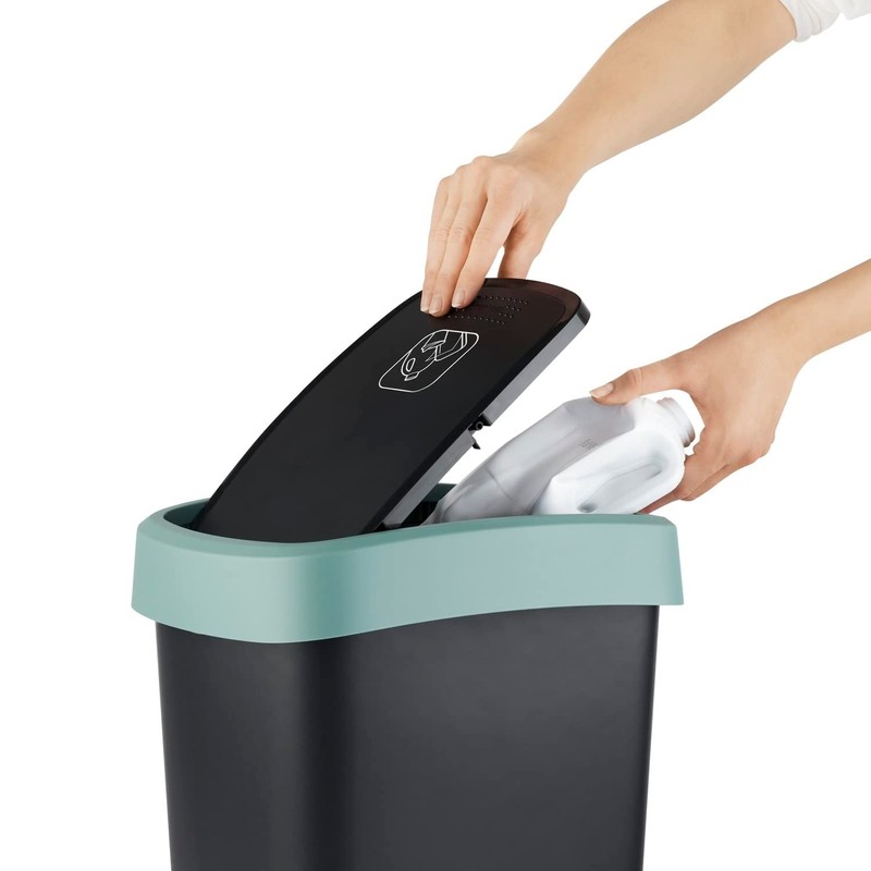 Rotho Twist Bin with Lid, 10 L, Plastic, Black/Green/Anthracite
