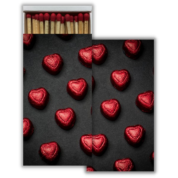 Candy Hearts Decorative Match Boxes with Wooden Matches - Great for Lighting Candles, Fireplaces, Grills and More | Set of 2