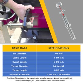 Premium S07020800 Cat 1 Draw Pin Hitch Accessories for Tractors, 3 Point Hitch Parts,5-1/2-Inch, 3 Pack