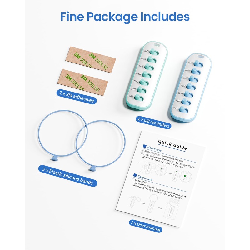 Betife 2 Pack Pill Reminder, Reusable Pill Tracker, Easily Hang