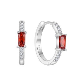 Inpasne Garnet Huggie Hoop Earrings for Women 925 Sterling Silver Baguette Hoop Earrings January Birthstone Jewelry Gifts for Her