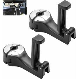 2 Pcs Car Headrest Hidden Hook with Phone Holder, Adjustable 360° Rotation Car Back Headrest Hook, 2 in 1 Seat for Backpack, Coat, Shopping Bag and More (Silver)