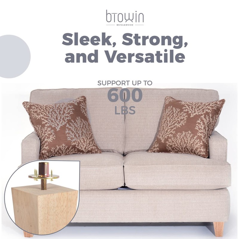 Btowin 4 inch Solid Wood Furniture Legs, 4Pcs Mid-Century Modern