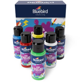Bluebird Premium Poster Paints 3.4 Fl Oz / 100ml Set of 6 - Vibrant Primary Colors for Stunning Artwork and Creative Projects