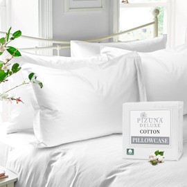 Pizuna Pure Cotton Standard Pillowcases 2 Pack White 50x75cm, 600 Thread Count Long Staple Combed Cotton Crisp Pillow Cover, Soft Sateen Oxford Pillow Cases (Cooling Pillowcase)