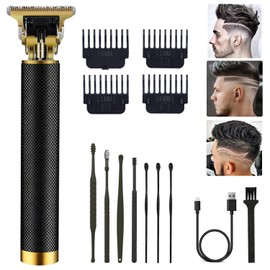 PXLISIE Professional Cordless Hair Clipper and Trimmer for Men, T Blade Zero Gapped Rechargeable Beard Shaver, Hair Cutting Kit With Ear Spoon Tool Set, Black
