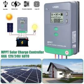 LINEBA 100A 12V/24V/48V MPPT Solar Panel Regulator Charge Controller Auto PV Max 5200W - 60A MPPT 12V/24V