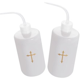 Westmon Works Communion Cup Filler White Bottles with Cross Design Leak Proof Spout Church, Set of 2