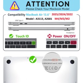 SEYMCY Case Compatible with MacBook Air 13.6 inch Case 2025 2024 2022 / M4 M3 M2, Anti-Scratching Protective Hard Shell Cover with Foldable Stand (A3113 A2681), Black