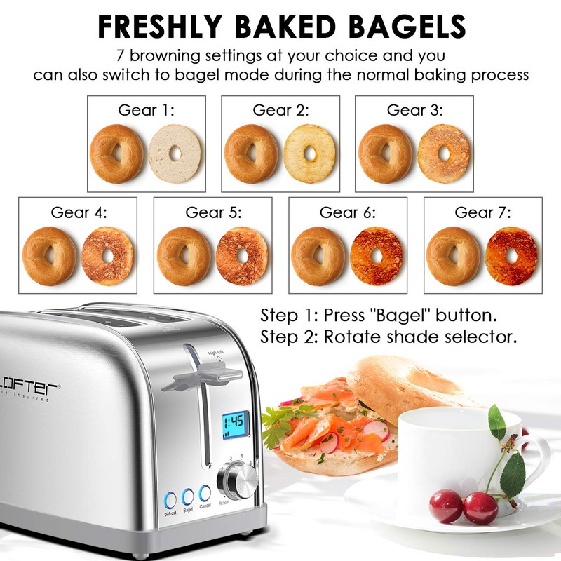 Lofter 2 Slicer Toaster with Bagel Function, Stainless Steel