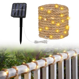 Solar Fairy Lights Rope Garden, IP65 Fairy Solar Rope Lights with 100 LEDs for Outdoor Garden Patio Balcony Decoration, 500 cm Sisal Star Illuminated Lamp, Decorative Rope Light, Warm White Decoration