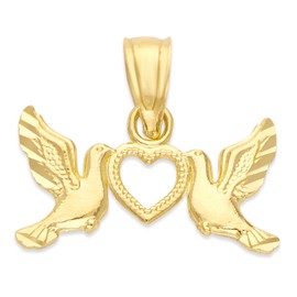 Generic10k Real Solid Gold Doves in Love Pendant, Religious Jewelry for Prayer, Romantic Gifts for Her,Yellow