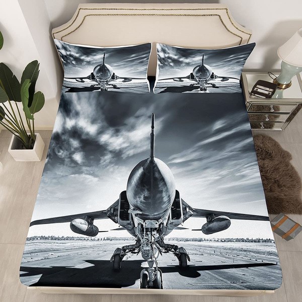 Loussiesd Boys Airplane Bed Sheet Set Kids Toddler Cool Aircraft