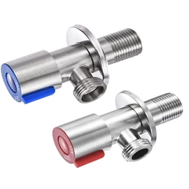 Set of 2 Stainless Steel Angle Valve Sink Wall Connection Bathroom Hot Cold Water Shut-off Valve Regulating Valve 1/2 Inch