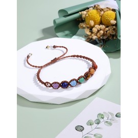 CrystalTears Chakra Bracelet Women's 6 mm Beads Bracelet 7 Chakras Brown Braided Bracelet Healing Reiki Talisman Spiritual Gifts, Stone