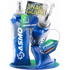 SASMO Soft Flask 2 x 500 ml BPA-Free & Ultralight | SoftFlask - Protective Cap & High Flow Valve | Foldable Water Bottle for Running, Hiking, Cycling & Outdoor | Soft Drinking Bottle Foldable