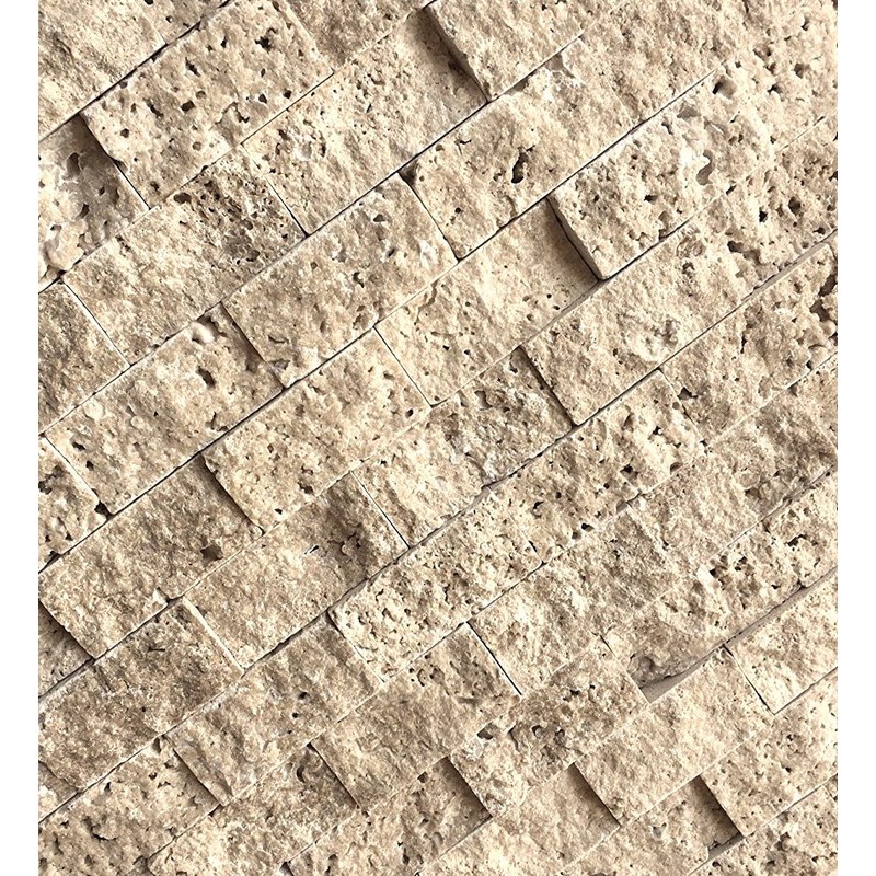 SquarefeetDepot 1x2 Walnut Travertine Splitface Finish Mosaic Backsplash Wall Tile