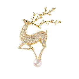 GKDFK Gold Deer Brooches and Pins for Women Crystal Rhinestone Brooch Animal Elk Jewelry Lapel Pins Dress Jacket Suit Collar Costume Accessory Christmas Birthday Holiday Gift