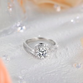 MYBELLNA Moissanite Ring for Women,1ct D Color VVS1 Clarity Brilliant Round Cut Lab Diamond Ring 18K White Gold Plated 925 Sterling Silver Promise Rings for Engagement Wedding 2 (Ring-2, O)