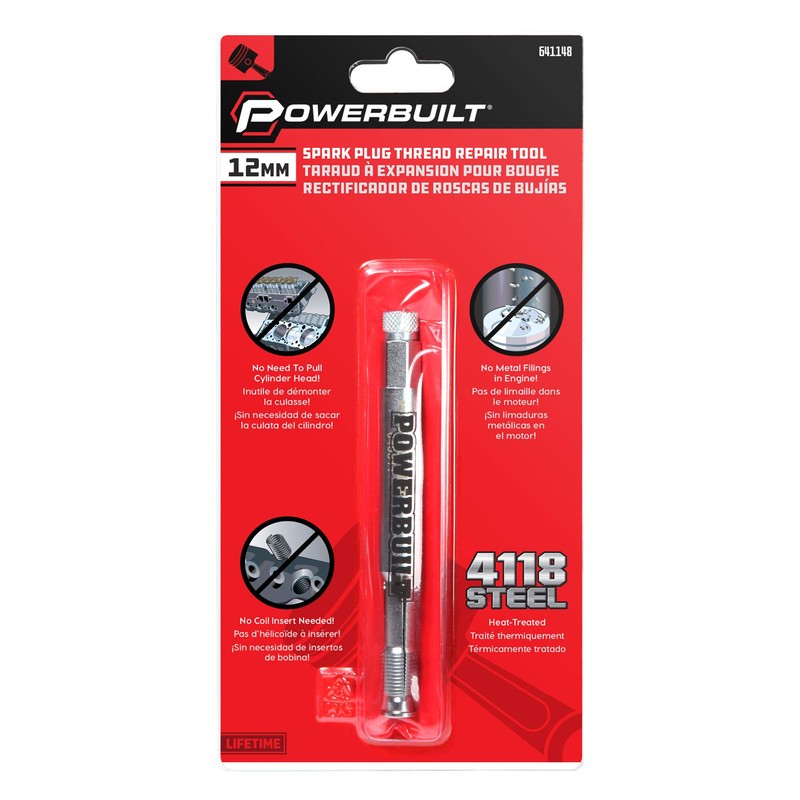 Powerbuilt 12mm Back Tap Spark Plug Thread Repair Tool, Straightening