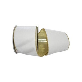 Reliant Ribbon Plush Metallic Backed Velvet Wired Edge Ribbon, 4 Inch X 10 Yards, Ivory/Gold
