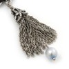 Floral Freshwater Pearl, Tassel Drop Earrings In Aged Silver Tone