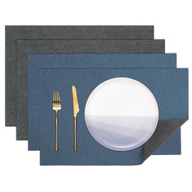 Banchif Place Mats, Faux Linen Placemats, Washable Placemats, Fabric Place Mats, Double-Sided Place Mats (Grey/Blue, Rectangular Set of 4)