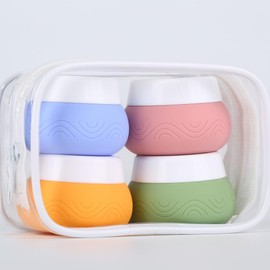 Silikon Cremedose, Reise Container Kosmetik, Auslaufsichere Reisebehälter für Shampoo,Reise Toilettenartikel Set, Reiseflaschen 4er Pack, Cremetiegel 30ml Silikon Döschen Cremedose (Bunt)