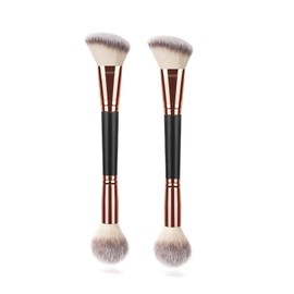 UAIAGM 2Pcs Dual-ended Makeup Brushes for Contouring Blending and Bronzing Angled Foundation Brush&Concealer Brush Premium Luxe Hair for Flawless Application of Liquid Cream and Powder Makeup Black