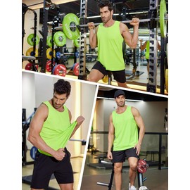 PINSPARK Men's Workout Tank Tops Athletic Muscle Shirts Lightweight Stretch Sun Protection Stringers for Running Causal Lemon Green