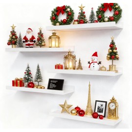 RICHER HOUSE 5 Set White Floating Shelves, Wall Mounted Shelves for Wall Decor, Modern Picture Ledge Shelf with Lip for Storage Nursery, Bedroom, Living Room, Bathroom - White